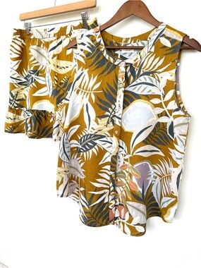 C&C California Womenโs Tropical Print Set, Shirt & Skirt, ๐ฏ Linen